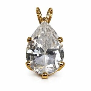14kt Yellow Gold Pear Cut Cubic Zirconia Teardrop Pendant 1.57g CZ Charm